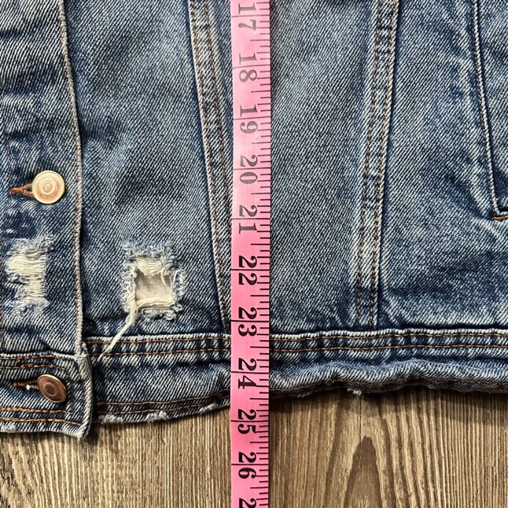 Celebrity Pink Womens Denim Jacket Large Distressed Oversized Boxy 100% Cotton - Picture 6 of 7